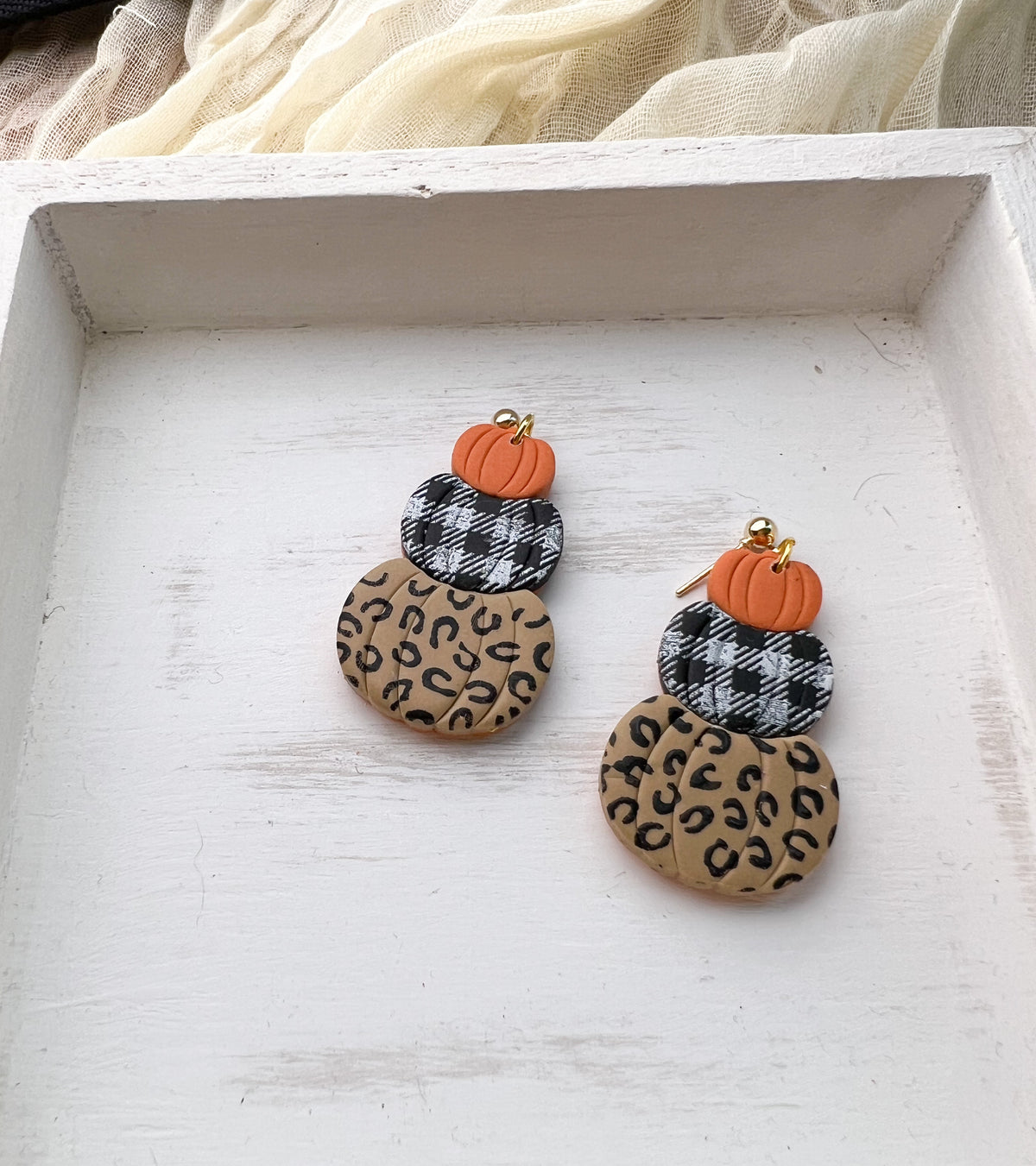 Stacked Plaid Pumpkin Dangles